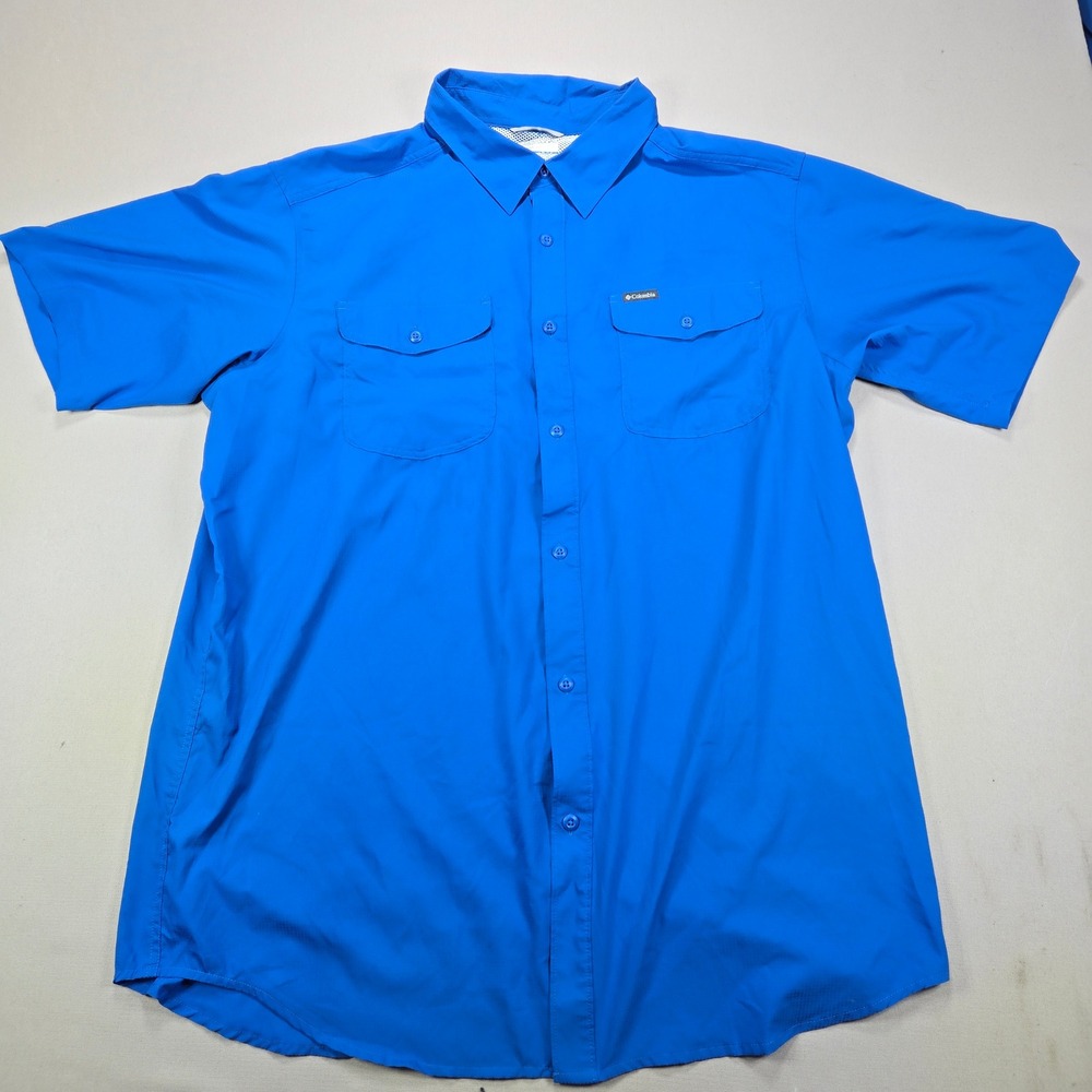 Columbia Shirt Silver Ridge Lite Omni-Wick Solid Blue Mens 2XT Tall Short Sleeve